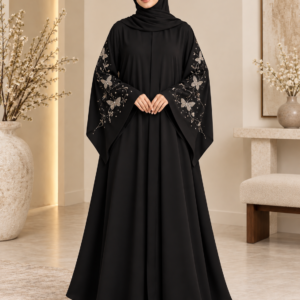 Black Butterfly Abaya with Crystal Sleeve Details